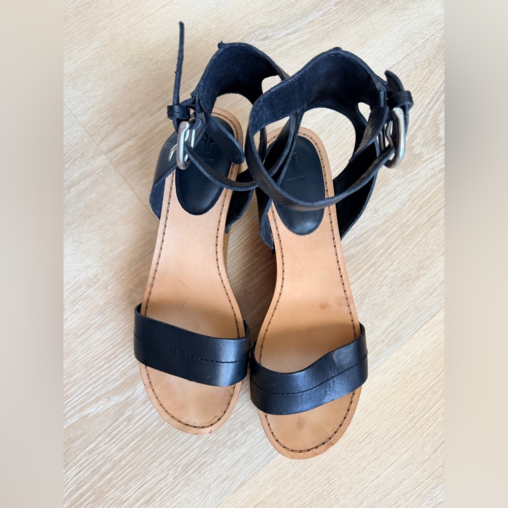 Frye Alva Flatform Wood Wedge Sandals Leather Platform Ankle Strap Women’s 9.5 - Picture 3 of 8